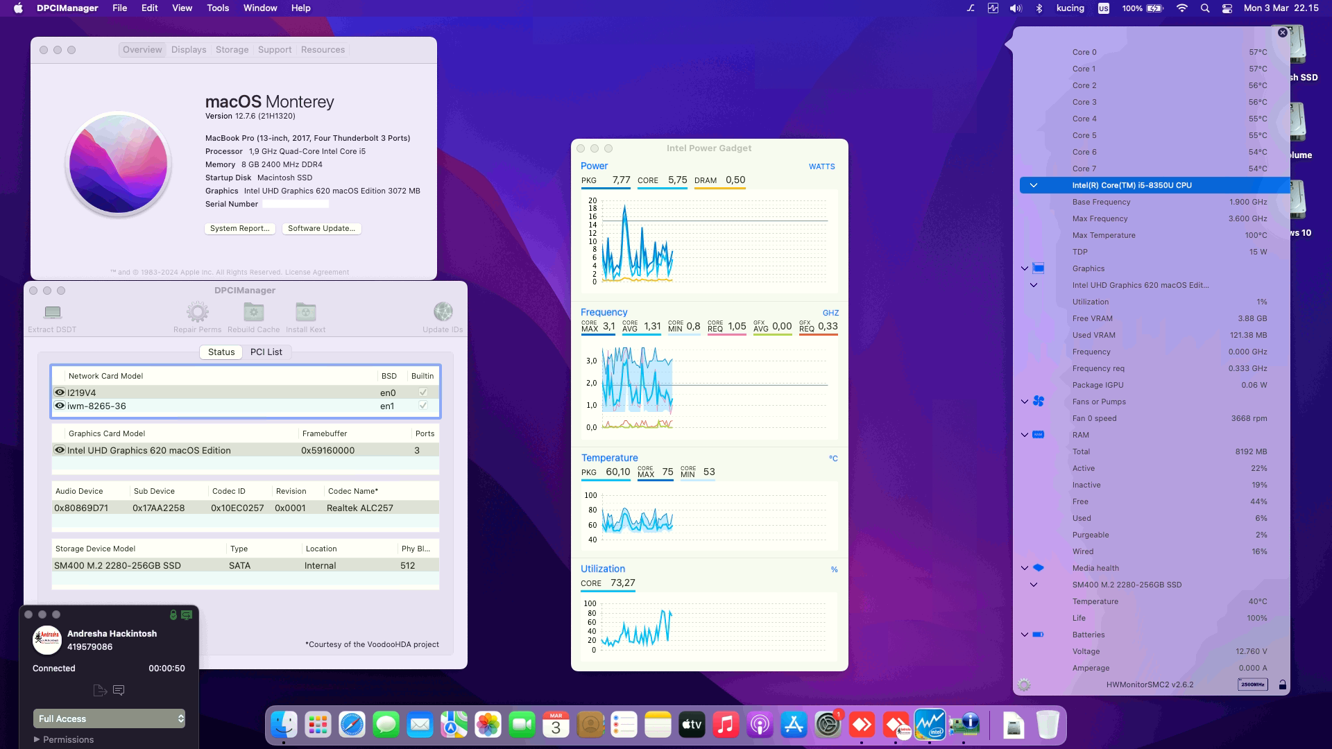 Success Hackintosh macOS Monterey 12.7.6 Build 21H1320 in Lenovo Thinkpad T480S